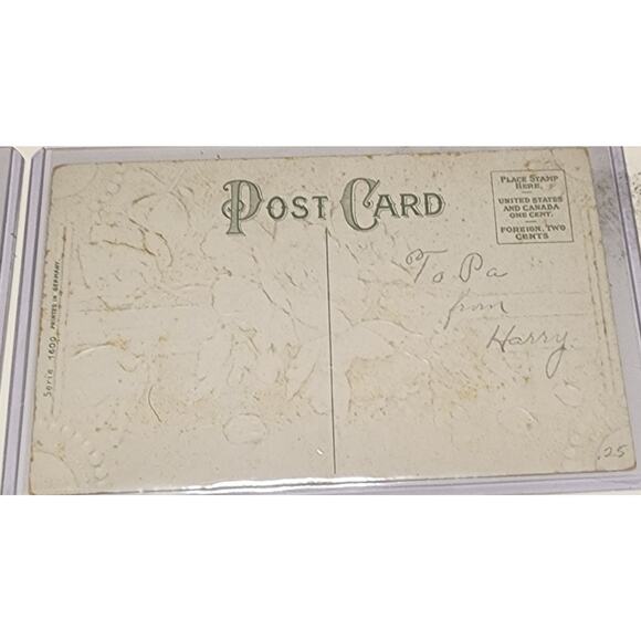 Lot Of Four Vintage Antique Embossed Postcards Flowers Birthday Boats - Picture 7 of 9